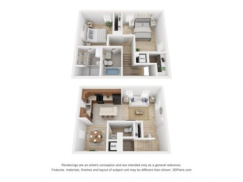 Floor plan for 2 beds, 2 baths, 1102 sqft